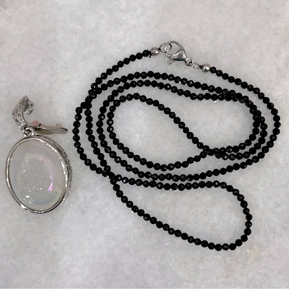 Pearl Shimmer Drusy Quartz with Thai Spinel Bead Necklace - Picture 6 of 13